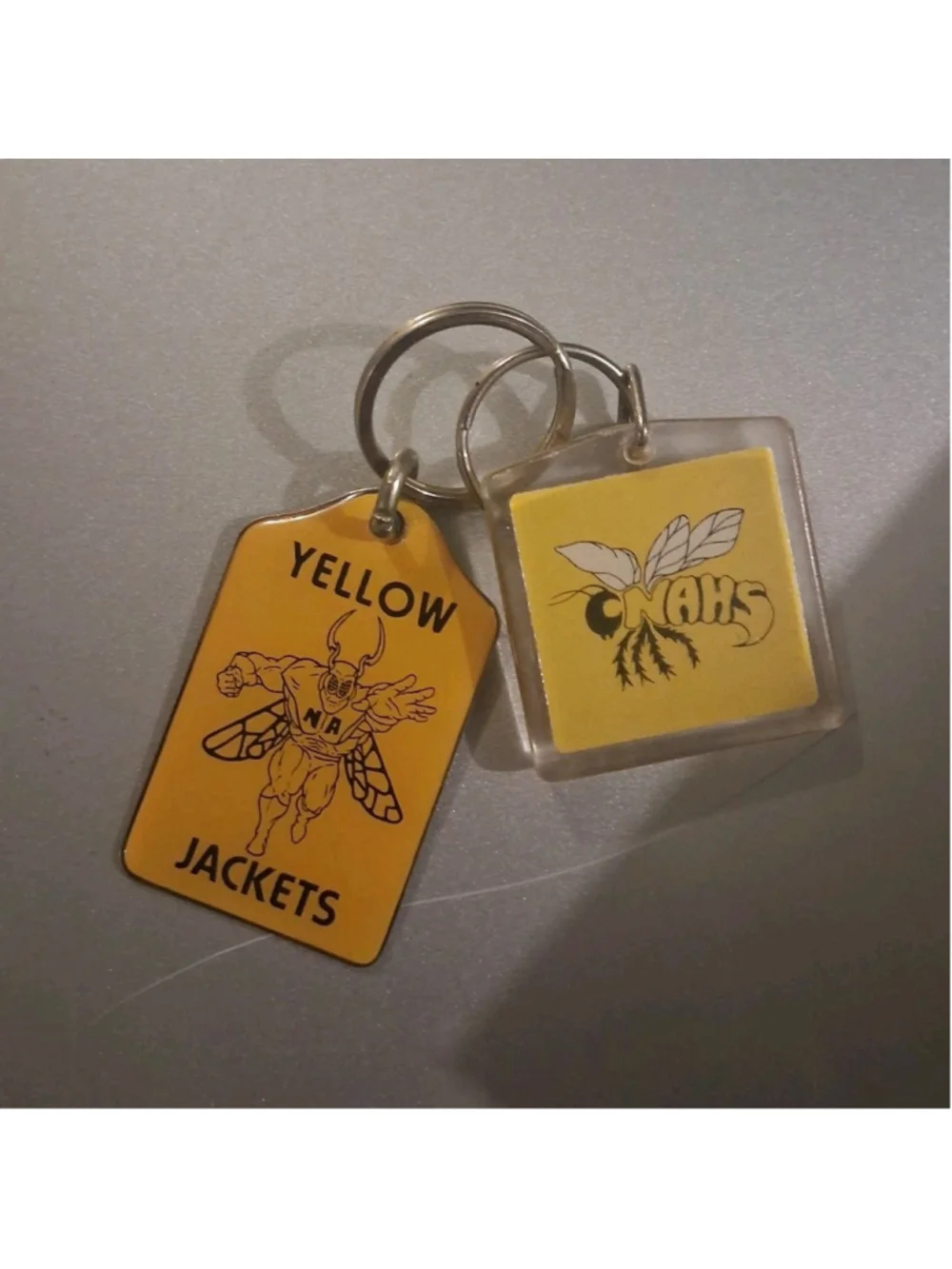 Yellow Jackets Mascot Yellow Black Plastic Keychain with Detachable Keyring